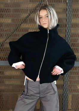 High Collar Cropped Wool Bouclé Jacket